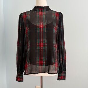 J.Crew Women’s Ruffleneck‎ top in Stewart tartan chiffon Size S